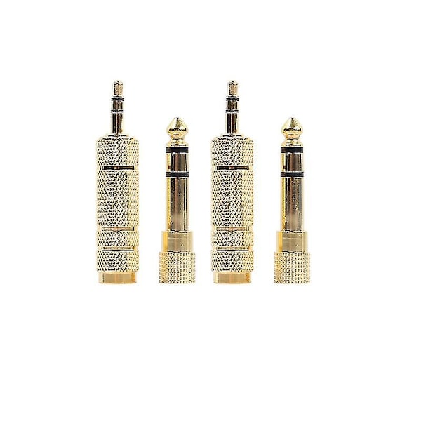 4 stk. Gullfarget 6,35 mm hannplugg til 3,5 mm hunnkontakt stereo hodetelefon lydadapter Q