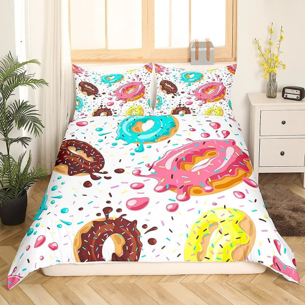 Donuts Dynebetræk Dessert Dynetæppe Til Piger Børn Børneværelse Quilt Betræk Med Pudebetræk 140*210cm