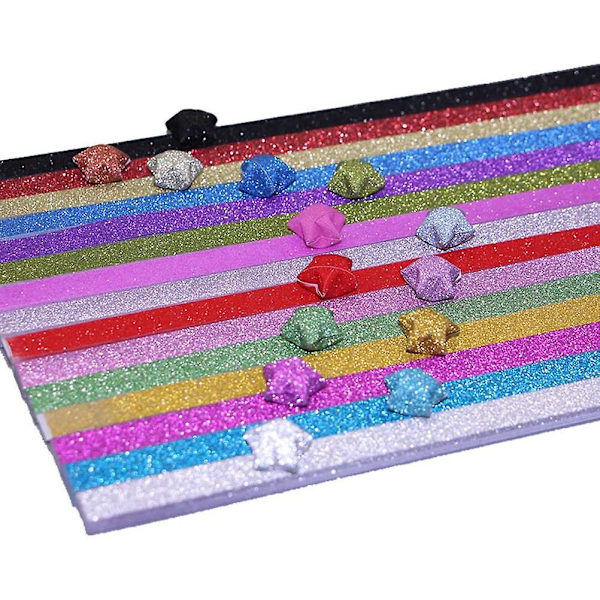 Glitter Origami Tähtipaperiliuskat - 300 kpl Onnentähtipaperia DIY-askarteluun