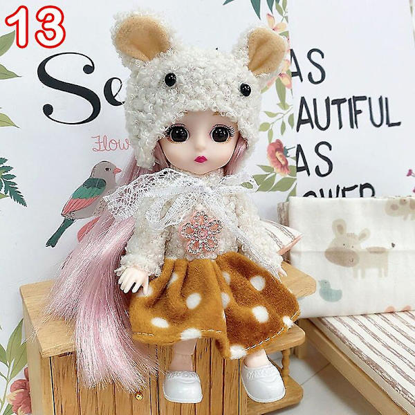 16 cm Mini Modeleksak Docka Med Kläder Miniatyr Barndocka Flicka Baby Söt Utklädnad 13