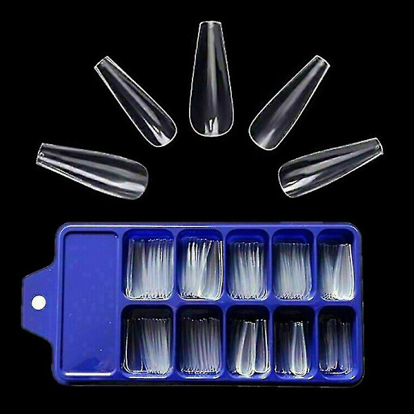 100 stk. Lange Akryl Kunstige Negle Tips Påsættes Fuld Falsk Fingernegl Transparent