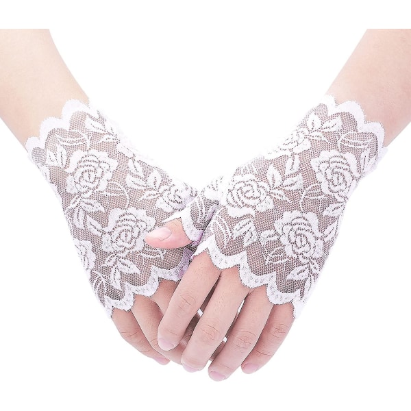 Spetshandskar fingerlösa, blommönster brudhandskar för bröllop korta handskar present