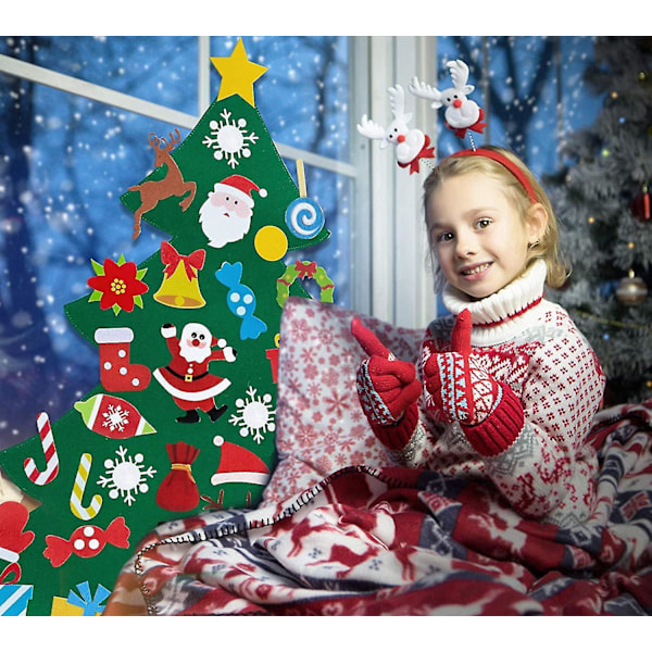 DIY Filt Julgran för Småbarn, 3ft Julgran för Barnvägg med 37