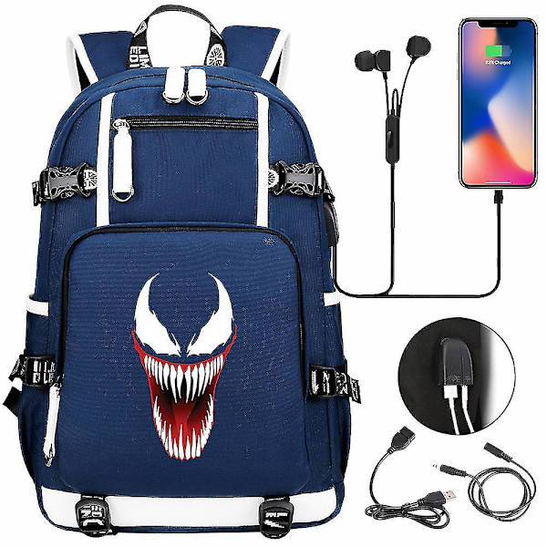 Venom Muoti Painettu USB Nuorten Koulureppu (1-4) Color-2