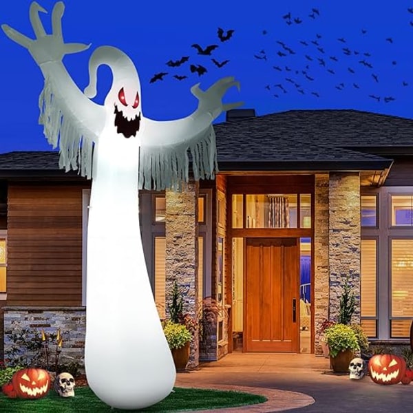 12 jalkaa Halloweenin koristeellinen puhallettava haamu, räjähtävä animoitu punasilmäinen haamu, sisäänrakennettu LED, ulkona kauhu puhallettava sisustus