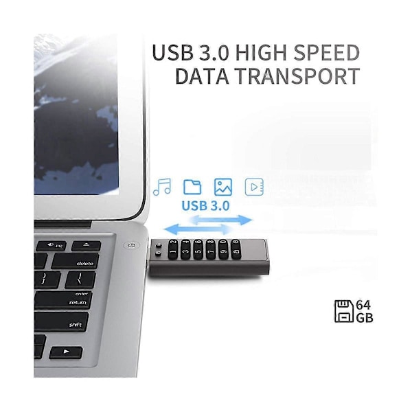 USB-drev, 64 GB krypteret USB-flashdrev Hardware-adgangskode Memory Stick med tastatur U Disk Flash