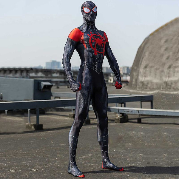 Miles Morales Spiderman -asu Naamio Spider Man Miles Morales Cosplay Jumpsuit Bodysuit Halloween-asut aikuisille lapsille 140