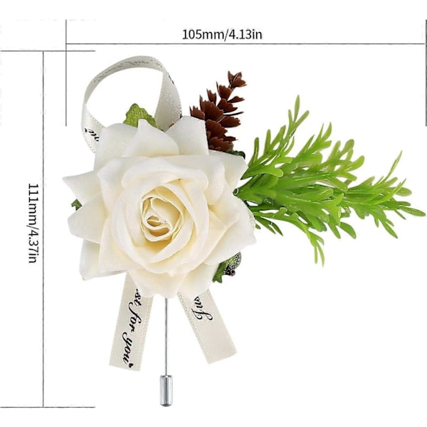4 stk Bryllupsknapphull, Hvite Rose Corsage Knapphull Blomster med Nål Klipp