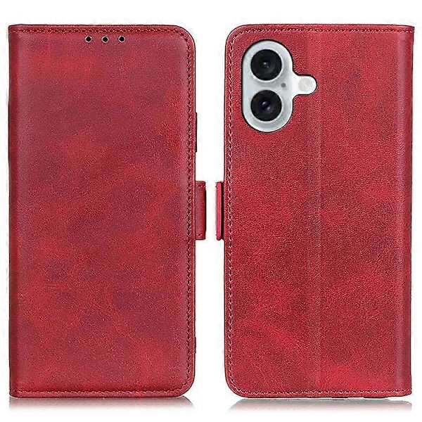 Kompatibelt för iPhone 16 Plus Fodral PU Läder Plånbok Telefonfodral med Magnetlås på Sidan Red