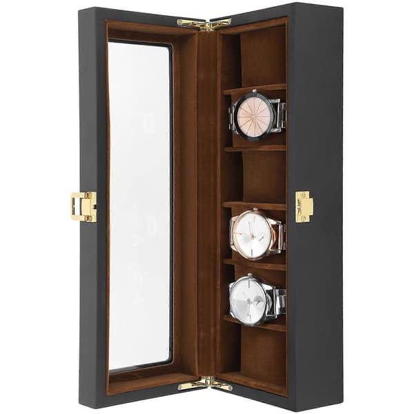 Förvaringslåda för 6 Klockor Herrklockor Samlarhållare Trä Klockdisplay Box Organizer