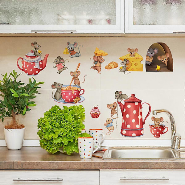 Väggdekaler Kök Kaffe Väggdekaler Mus Kaffekopp Väggdekoration Kylskåp Kök Matsal Bar