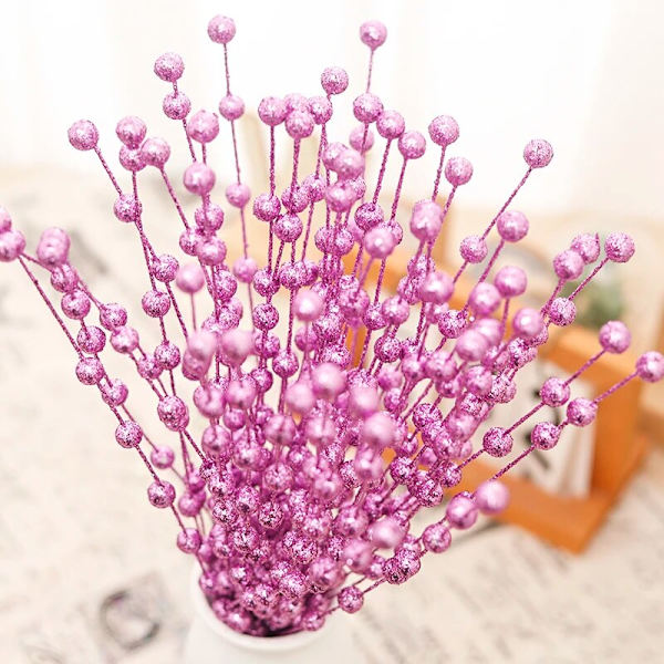 Kunstige Blomster Julebær Gylden Gren Falske Planter Stilk Træ Krans DIY Hjem Jul Bryllup Dekor Bord Håndværk Gaver Purple