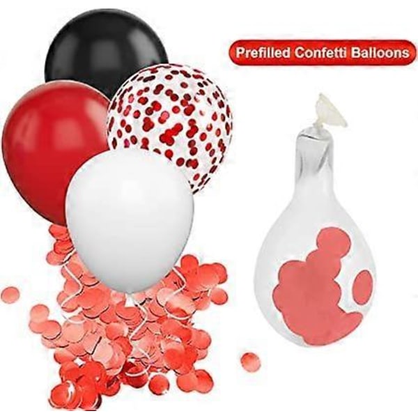 Røde og hvide balloner, sorte og røde konfettiballoner, 50 stk. røde og sorte latexballoner, helium karnevalsfestballoner, Valentinsdag vi