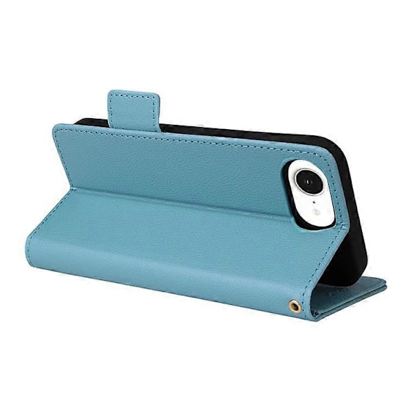 Kompatibelt Plånboksfodral för iPhone 16e, Flipfodral med Litchi-textur, PU-läder LightBlue