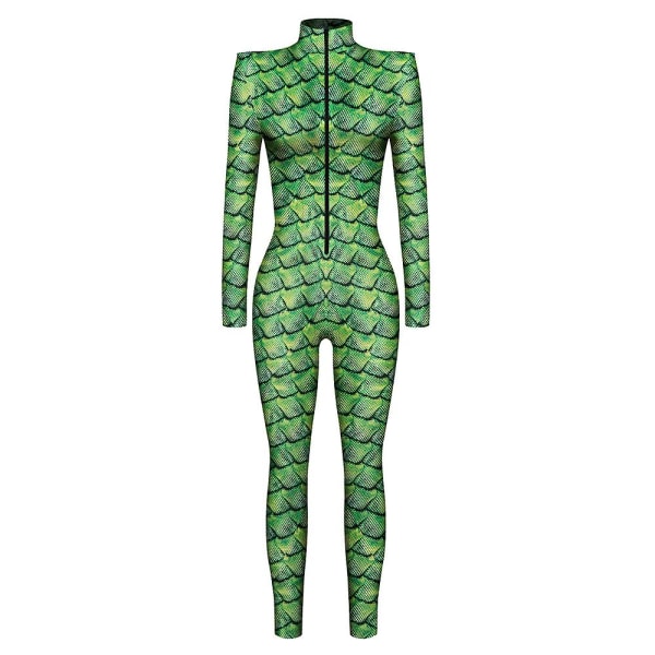 Snake Fish Fjäll Mönster Skalle Cosplay Jumpsuits Printed Sexig Dam Party Performance Casual Elastisk Streetwear Damkläder M