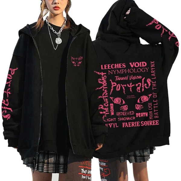 Melanie Martinez Portals Hoodies Tecknade Dragkedja Tröjor Hip Hop Streetwear Jackor Män Kvinnor Oversized Y2K Kläder Black4 M