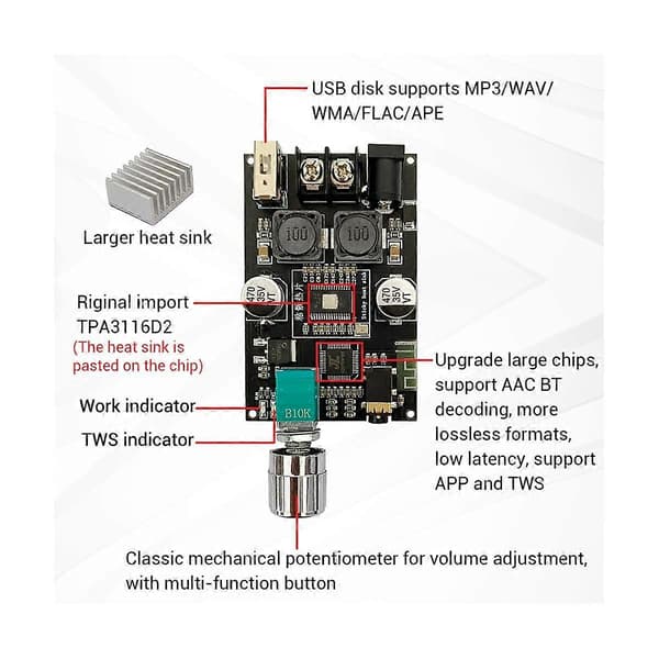 -1001B 100W Mono BT Audio Effektforstærker Modul TWS True Wireless