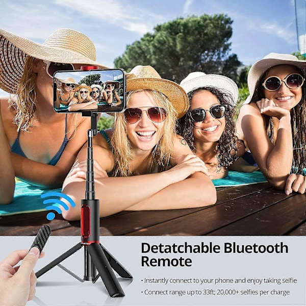 Punainen Selfie-keppi, Selfie-tikku Tripod Monopod Bluetooth Teleskooppinen 3 in 1 Laajennettava 270° Kierto TikTokille iPhone ja Android, Videokuvaus, Blogi