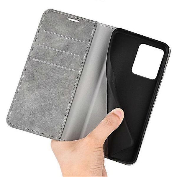 Kompatibel til HMD Skyline Etui Skin-Touch Læder Wallet Telefon Cover Grey