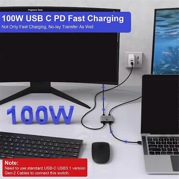 Kaksisuuntainen USB C -kytkinjakaja 8K USB C -kytkin KVM 8K 60Hz 4K 144Hz -video useille lähteille