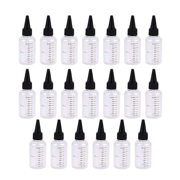 Plastflaskor med tryckfunktion, vridkork och mått för hantverk, konst, lim och såser, 60 ml (20 st)