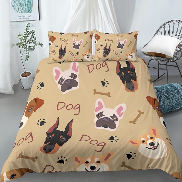 Tecknad Hund Kung Drottning Påslakan Sött Husdjur Valpmönster Sängkläder Set För Barn Flickor Familj Djur 2/3st Polyester Täcke