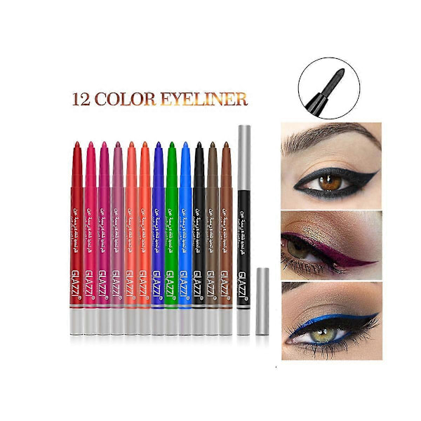 Vattentät Regnbåge Färgglad Flytande Eyeliner Penna Vit Rosa 12 Färger Eyeliner Penna Långvarig