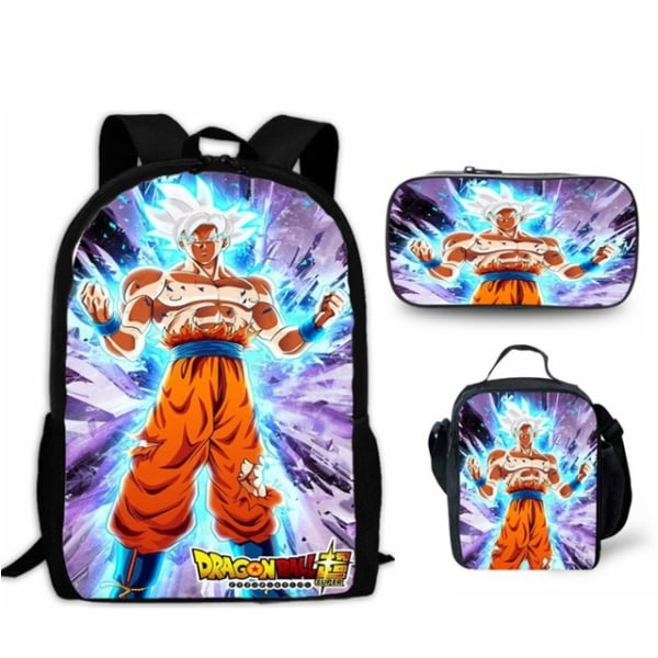 3 stk./sæt 16\" Anime Dragon Ball Børn Skole Gave Rygsæk+Madkasse+Penneetui Khaki 16 Inches
