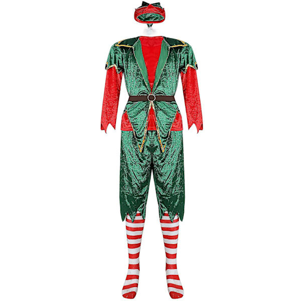 Dam Herr Jul Tomtedräkt Jul Grön Alv Cosplay Kostymer Kostym För Vuxna Men-Green M