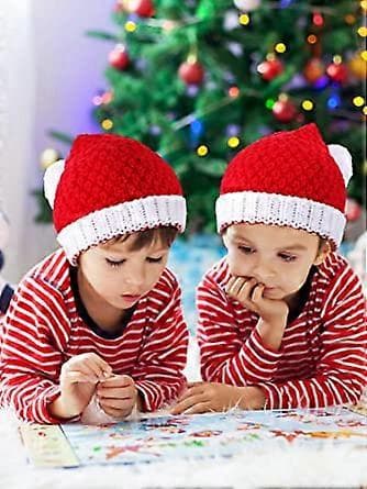 3 Stycken Röd Vit Stickad Tomteluva Tomteluva Jul Stickad Mössa för Vinter