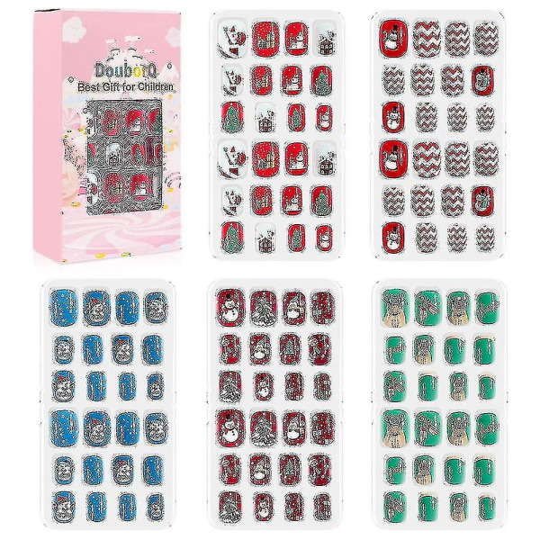 Förpackning med 120 st Barns Lösnaglar Tryck Söta Förlimmade Full Täckning Akryl Nagel Tip Kit 6