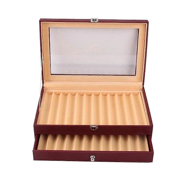 24 rum Træ Pen Display Opbevaringsboks Luksus 2-lags PU Pen Etui Fyldepen - Smykkeorganisator