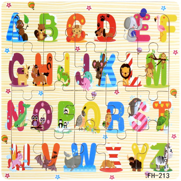 Nytt 20-bitars Montessori 3d-pussel Tecknad Djurfordon Jigsaw Träpusselspel Tidig inlärning Pedagogiska leksaker för barn Letter
