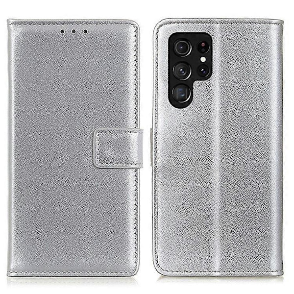 Anti-fald Mobiltelefon Cover Kompatibelt Til Samsung Galaxy S23 Ultra 5G, PU Læder Foldbart Stativ Beskyttende Flip Telefon Wallet Etui Silver
