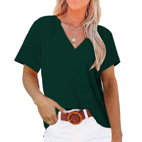 Kortærmet V-hals T-shirt til kvinder, ensfarvet, afslappet sommer S