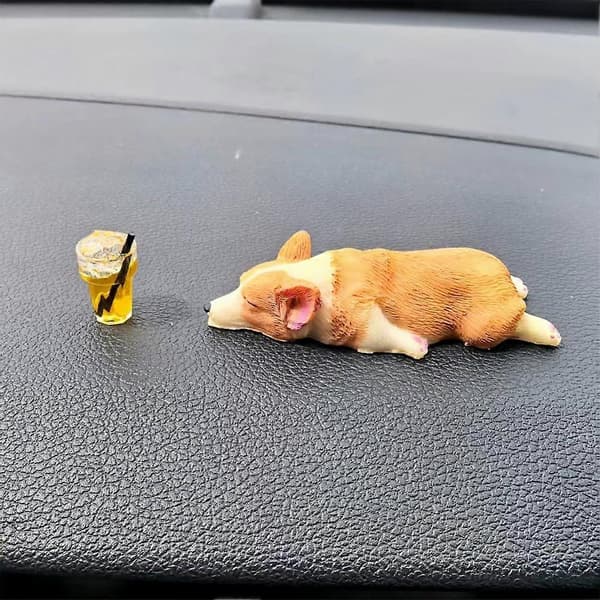Tecknad bilprydnad Dekoration Sovande Corgi Mini Små Djurtillbehör B