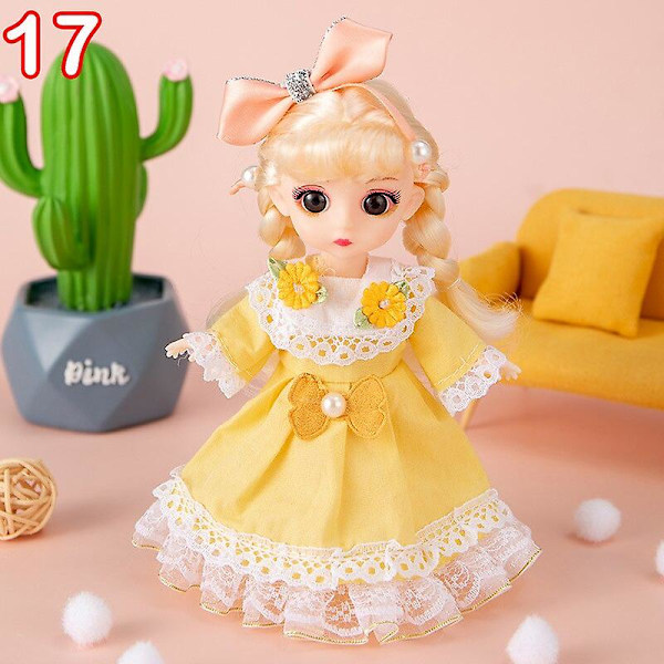 16 cm Mini Modeleksak Docka Med Kläder Miniatyr Barndocka Flicka Baby Söt Utklädnad 17