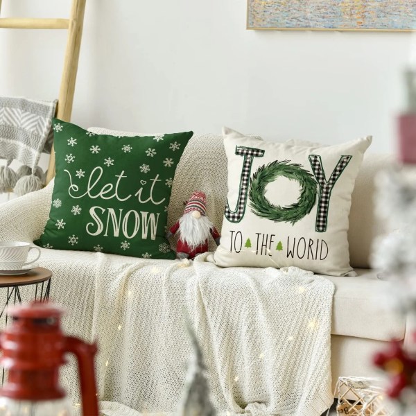 God Jul Gran Motto Grön Kuddfodral Soffdekoration örngott 50*50 dekor Style-2 35X35cm