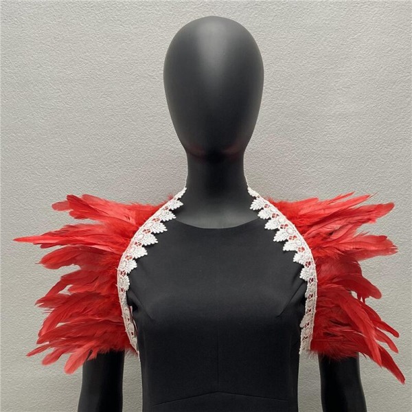 Halloween kostume tilbehør fjer sjal falsk krave gotisk stil maskerade scene catwalk pure red