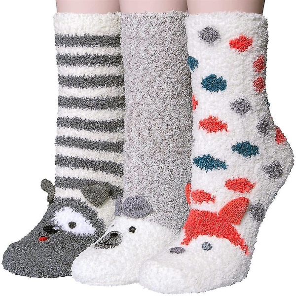 3 Par Dam Fuzzy Sockor Mjuka Varma Vintriga Fluffiga Söta Djursockor