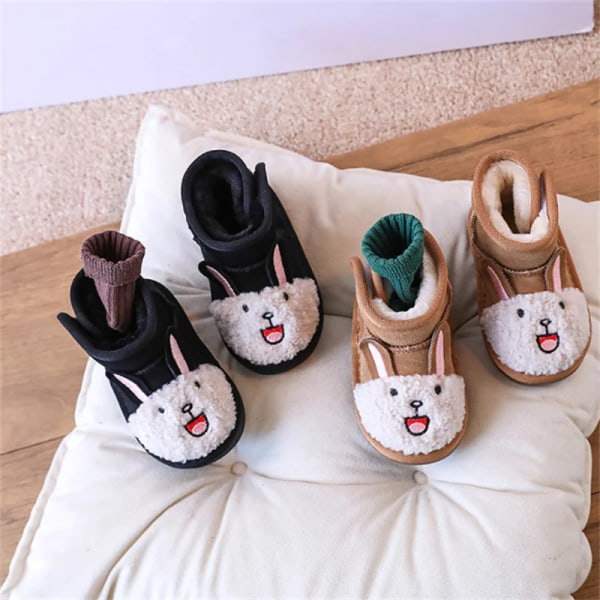 2023 New Baby Snow Boots Varm plysch Söt kaninmönster Barnskor Mjuk sula Mode Toddler Flickor Pojkar Stövlar camel 25(insole 15.5 cm)