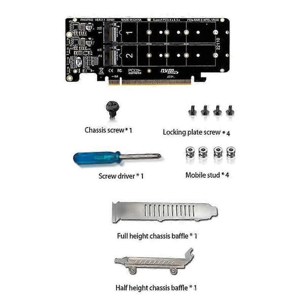PCIE 4.0 Dual-Disk PCIeX16 till M.2 M-Key NVME SSD-expansionskort, stöder 4 NVMe M.2 M Key 2280 SSD