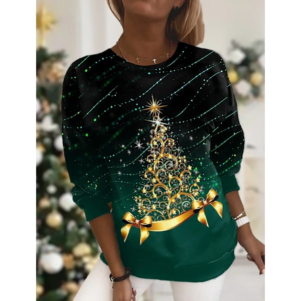 Ny dame T-shirt Juletræsprint T-shirts Toppe Langærmet Casual Toppe Mode Rund Hals Almindelig Pasform Y2K Tøj Til Piger CTZH231026SDB25 M