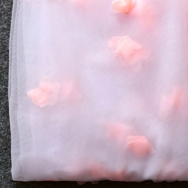 Bröllopsklänning 3D Blommig Brudslöja Rosa Katedral Slöja med Mjukt Rosaskimrande Fall, Spridda Spetsapplikationer White 400cm