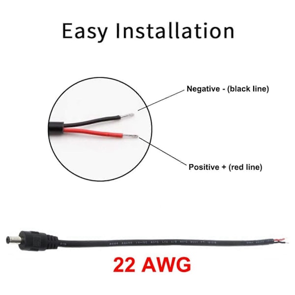 10-pack 3,5 mm x 1,35 mm DC Ström Hane Kontakt till Kabel Öppen Ände Pigtail Strömkabel Sladd 3,5X1,35 mm för