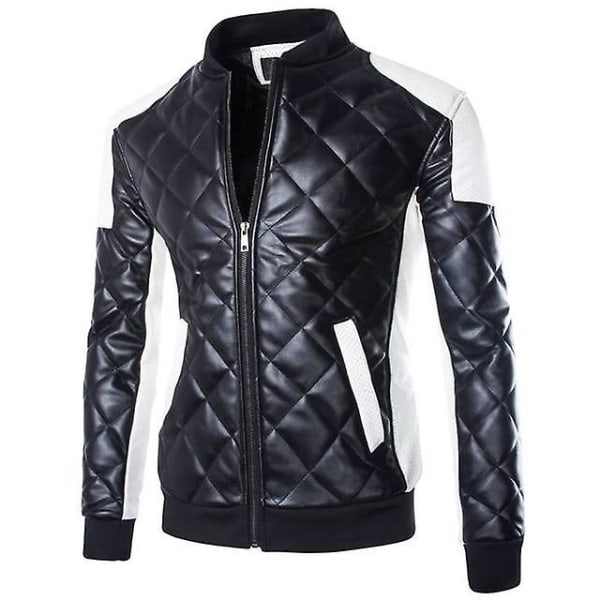 Läderjacka Herr Patchwork Motorcykel Pu Läderjacka Herr Casual Vindjacka XXL