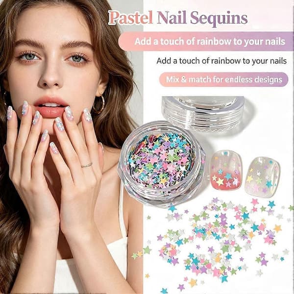 Nagelpaljetter Box - Macaronfärger, 0.1cm, UV Gel, 3D Dekoration circle