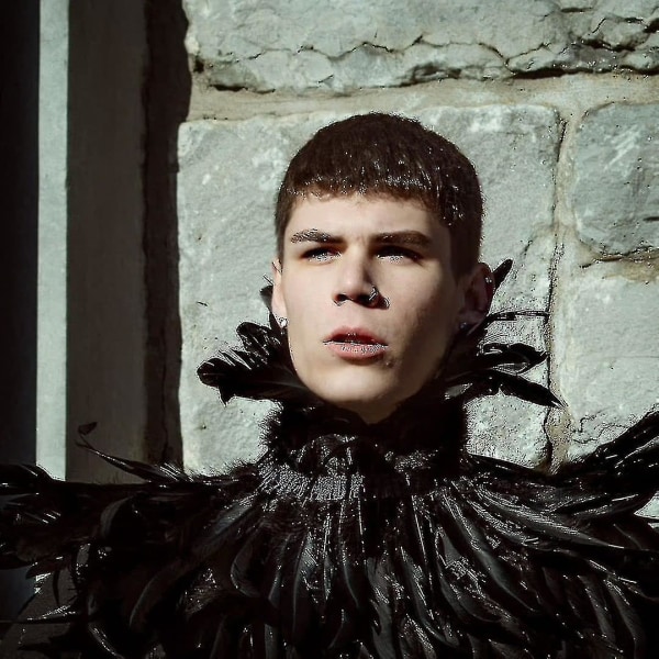 Gothic Svart Naturlig Fjäder Cape Sjal Med Choker Krage