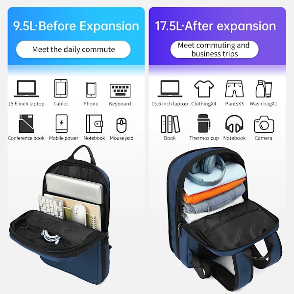 Livstidsgaranti Tunn Expanderbar Ryggsäck Män Kvinnor 14-15,6 Tums Laptop Ryggsäck Flickor Reseryggsäck Blue