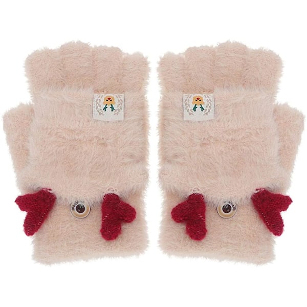 Flip Plush Hansker for Kvinner Faux Fur Halvfingerhansker Fingerløse Hansker Votter Utendørs Håndbeskyttelse For Barn Jenter (beige)
